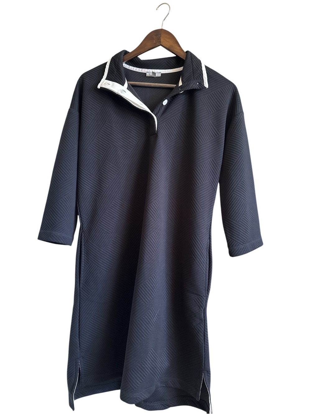Talbots Black Quarter-Snap Polo Dress with Contrast Trim